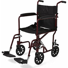 Medline Aluminum Transport Wheelchair, 8" Wheels, Supports up to 350 lbs, Red