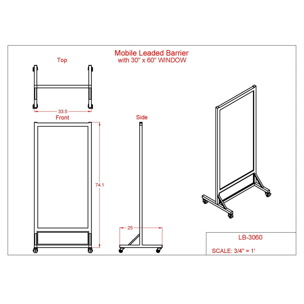 Phillips Safety LB-3060 Mobile Leaded Barrier with 30" x 60" Full-View Window