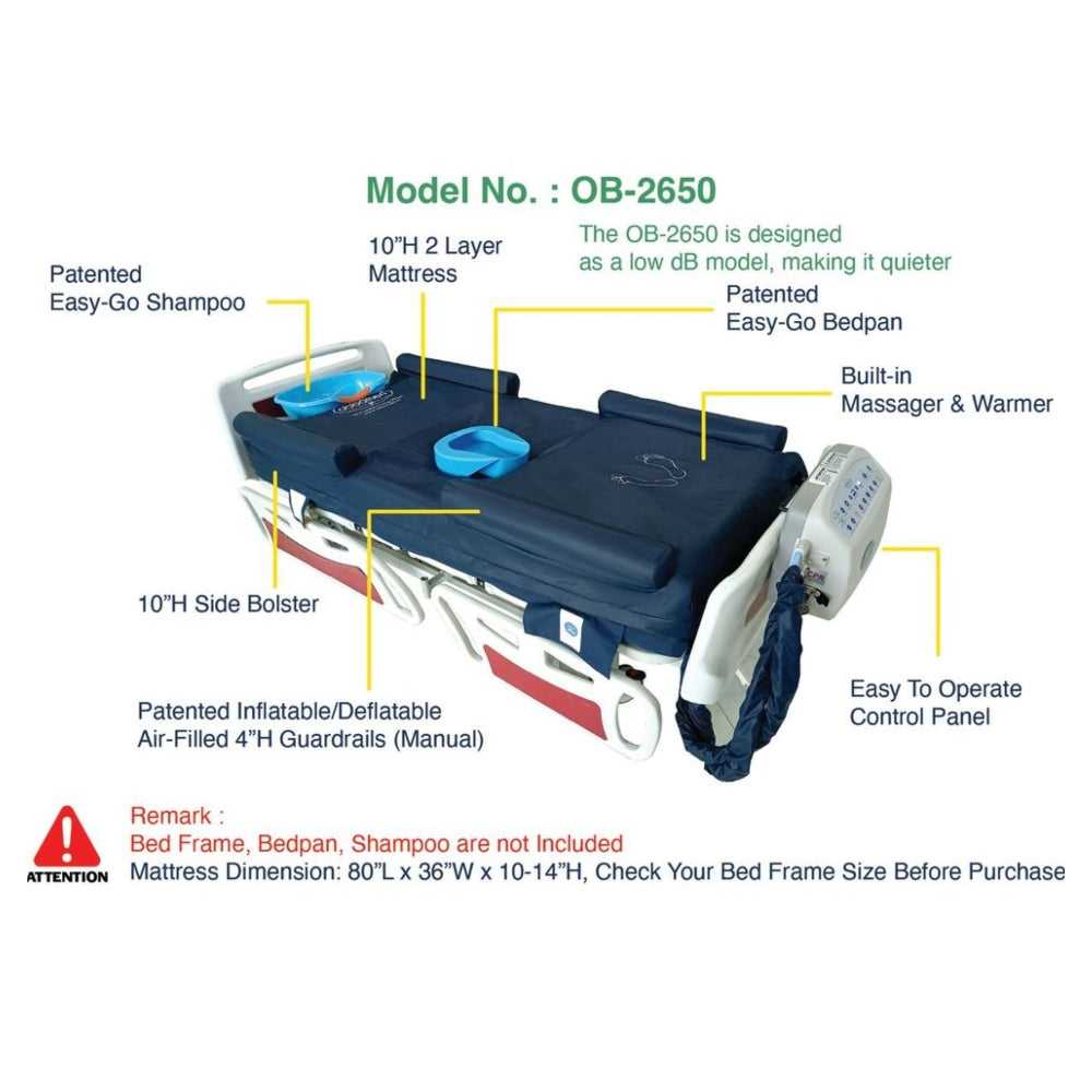 ObboMed OB-2650 (Low dB Model) Alternating Pressure Mattress with Low Air Loss Massager, Warmer, and 820L Ventilation fan,  Premium Air Mattress