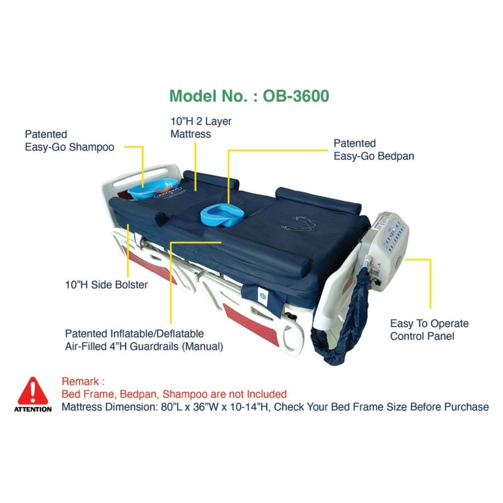 ObboMed OB-3600 Alternating Pressure Mattress with 23 LPM Low Air Loss and 820L built in ventilating fan, Ultra Air Mattress