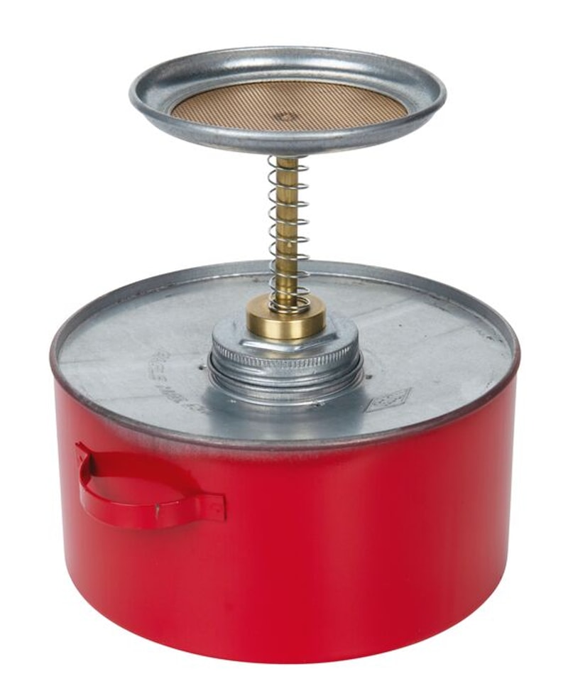Justrite P702 2 Quart Galvanized Steel Plunger Dispensing Can, Dasher Screen, Red