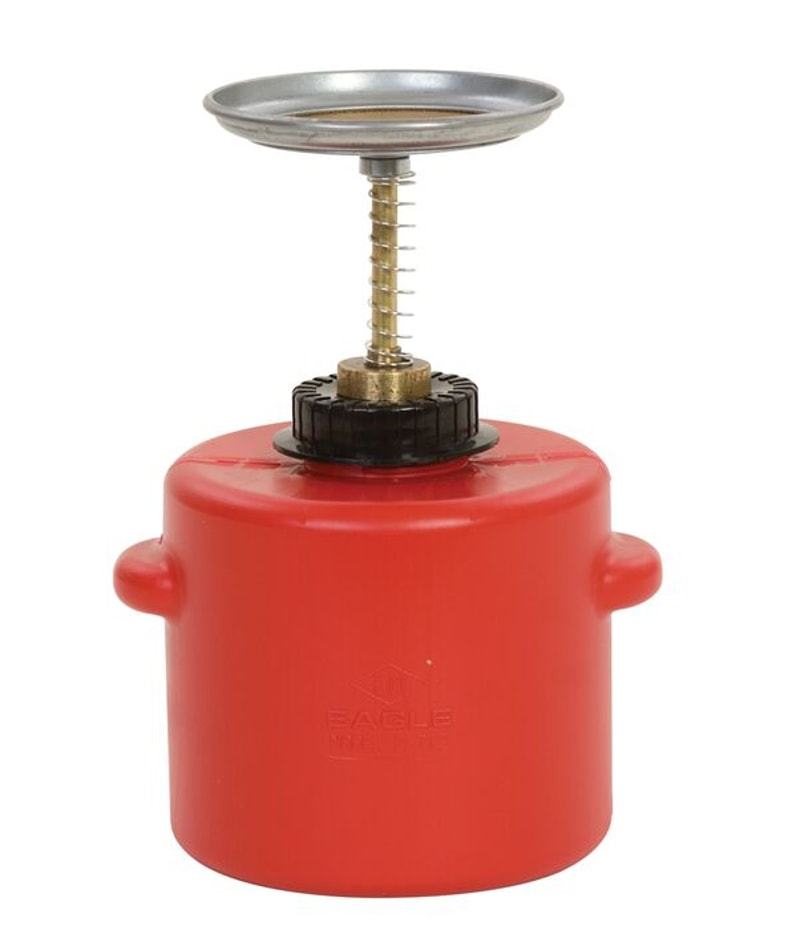 Justrite P712 2 Quart Plastic Plunger Dispensing Can, Dasher Screen, Red