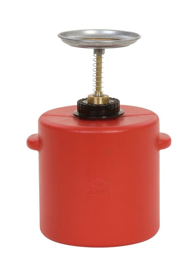 Justrite P714 4 Quart Plastic Plunger Dispensing Can, Dasher Screen, Red