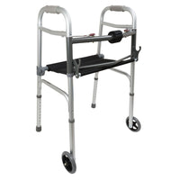 Compass Health Two-Button Folding Walker with Wheels and Roll-Up Seat (Case of 2)