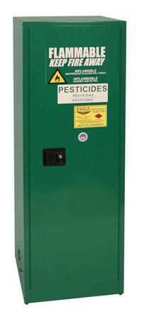 Justrite PEST1923X Space Saver Pesticide Safety Cabinet 24 Gallon 3 Shelves 1 Door Manual Close Green