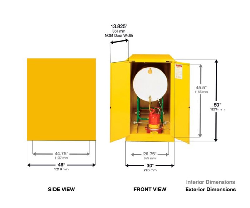 Justrite PEST1928X Pesticide One Drum Horizontal Safety Cabinet 55 Gallon 1 Shelf 2 Door Manual Close Green