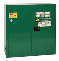 Justrite PEST3010X Pesticide Safety Cabinet 30 Gallon 1 Shelf 2 Door Self Close Green