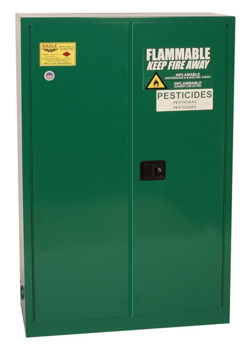 Justrite PEST47X Pesticide Safety Cabinet 45 Gallon 2 Shelf 2 Door Manual Close Green