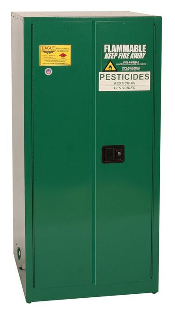 Justrite PEST4510X Pesticide Safety Cabinet 2 Shelves 2 Door Self Close Green, 45 Gallon