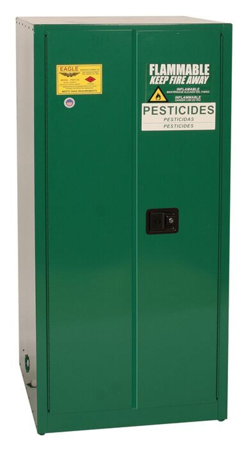 Justrite PEST62X Pesticide Safety Cabinet 60 Gallon 2 Shelves 2 Door Manual Close Green