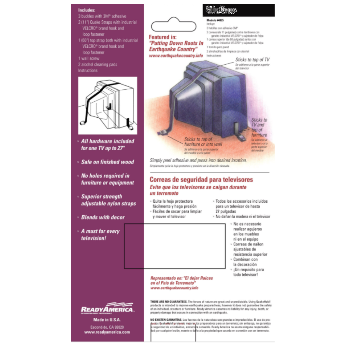 MayDay 4065 QuakeHOLD! TV Strap - Seismic Equipment Stabilization System