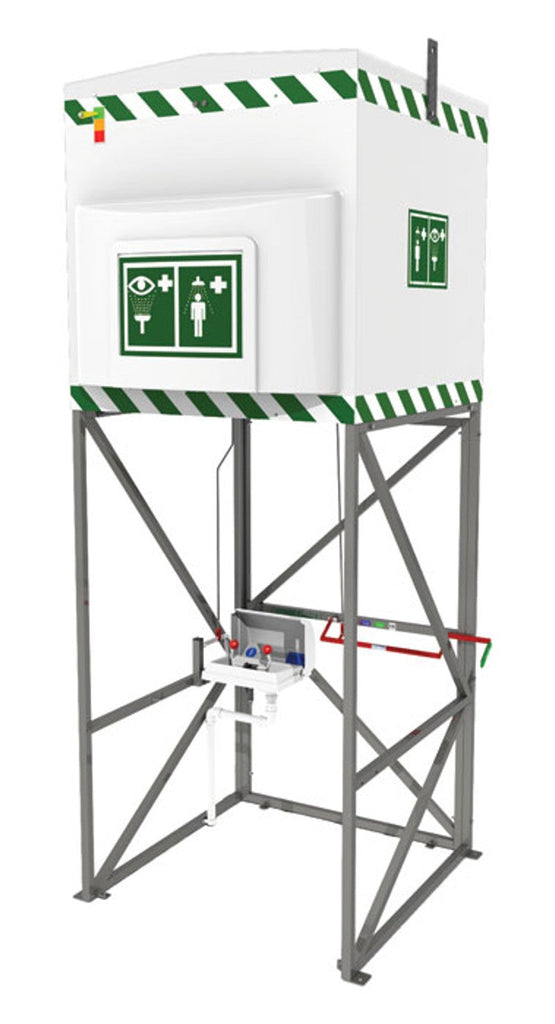 Justrite QS1200 Emergency Tank Shower With Eyeface Wash Galvanized Steel Frame 110v General Purpose, 317 Gallon