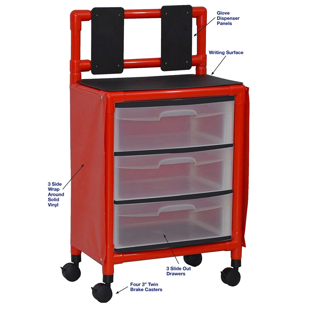 MJM International R3U3D-ISO Red Universal Isolation Cart With 3 Slide Out Drawers