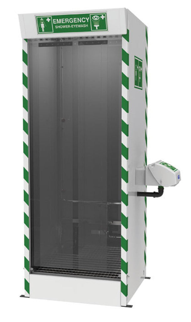 Justrite SD31K45G Emergency Cubicle Shower Multi Nozzle Body Wash Foot Activated Strip Screens Side Mount Covered ABS Eyeface Wash