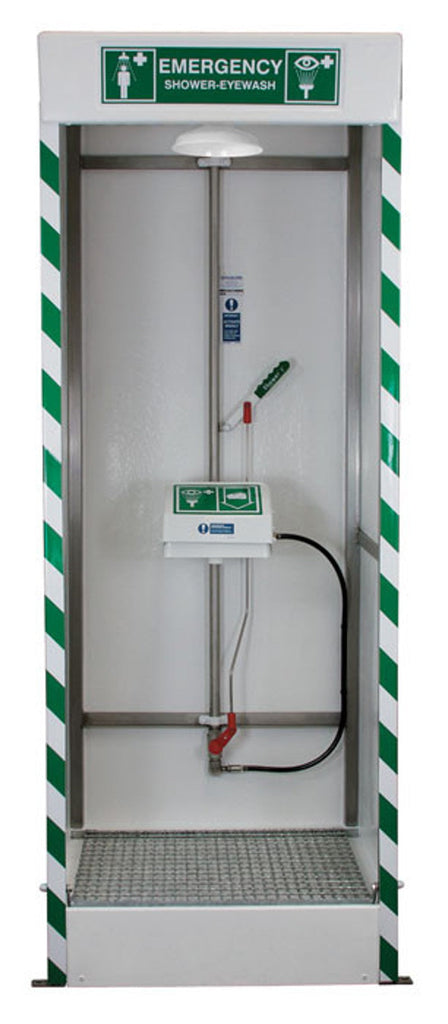 Justrite SD32K45G Emergency Cubicle Shower Shower And Covered ABS Eyeface Wash Strip Screens Hand Activated