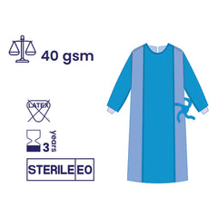 SUBMED Full Reinforced Surgical Gown with Complete Front, Sleeve Impervious Reinforcement