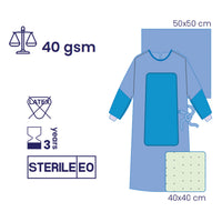 SUBMED Reinforced Wrapped Surgical Gown  with Impervious Chest, Sleeve Zones