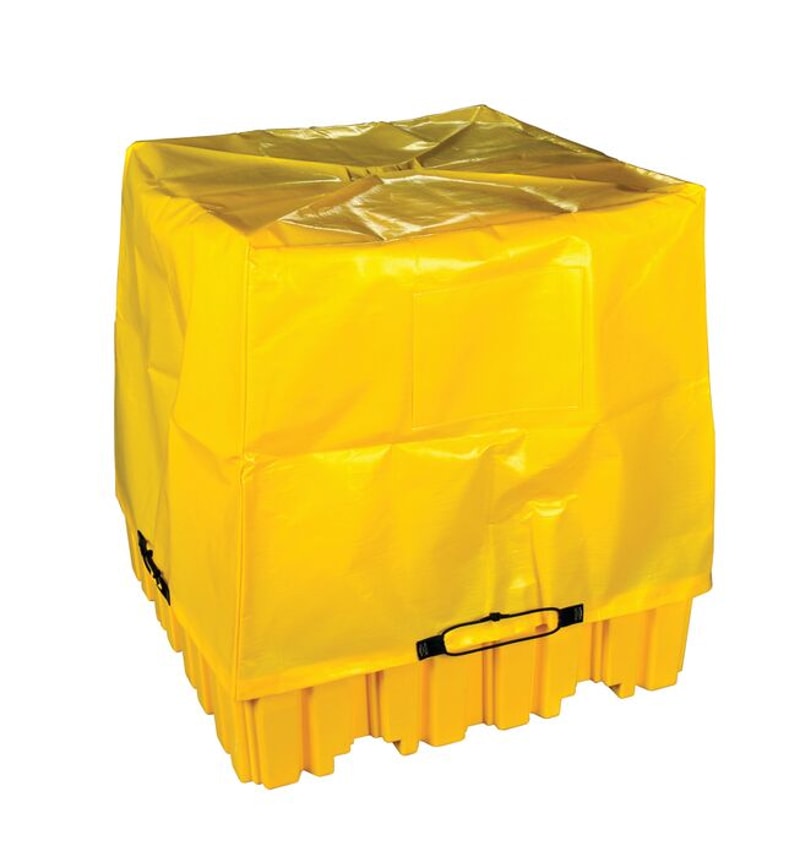 Justrite T8604 56.5inL by 56.5inW by 44in High, 4 Drum Pallet Tarp Cover, Yellow Spill Control