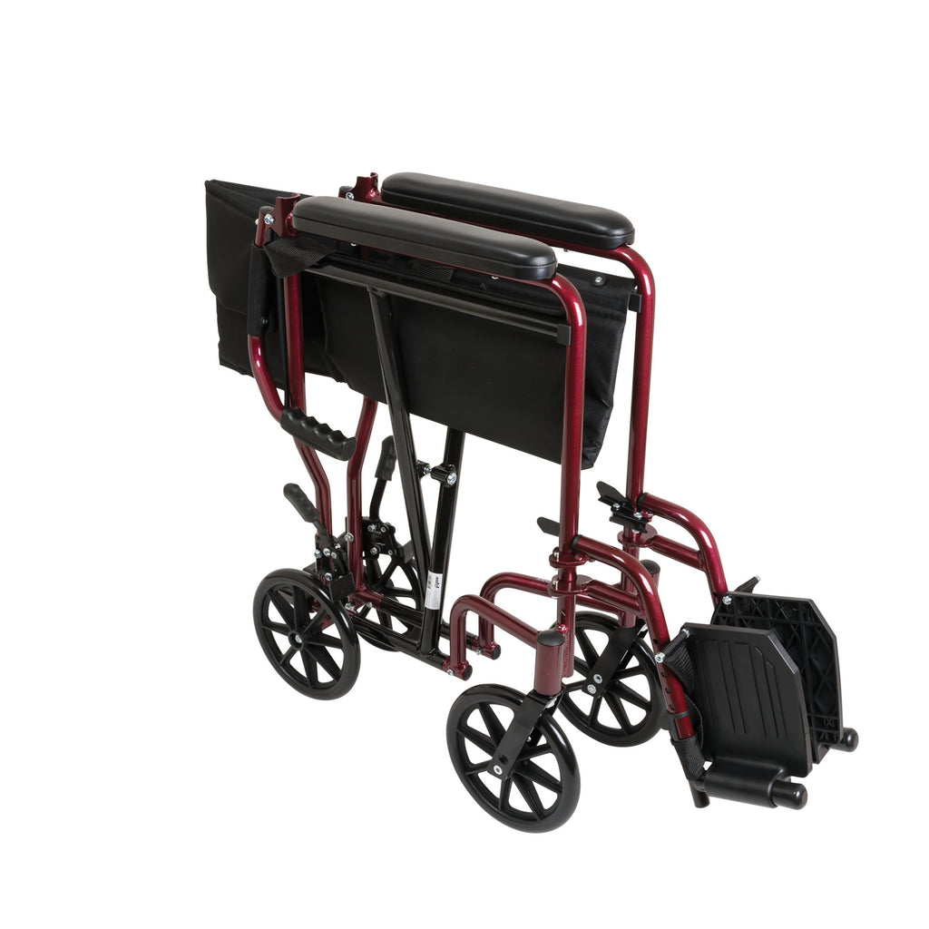 Compass Health ProBasics Aluminum Transport Chair with Footrest, Burgundy - Lightweight Mobility for Home and Travel