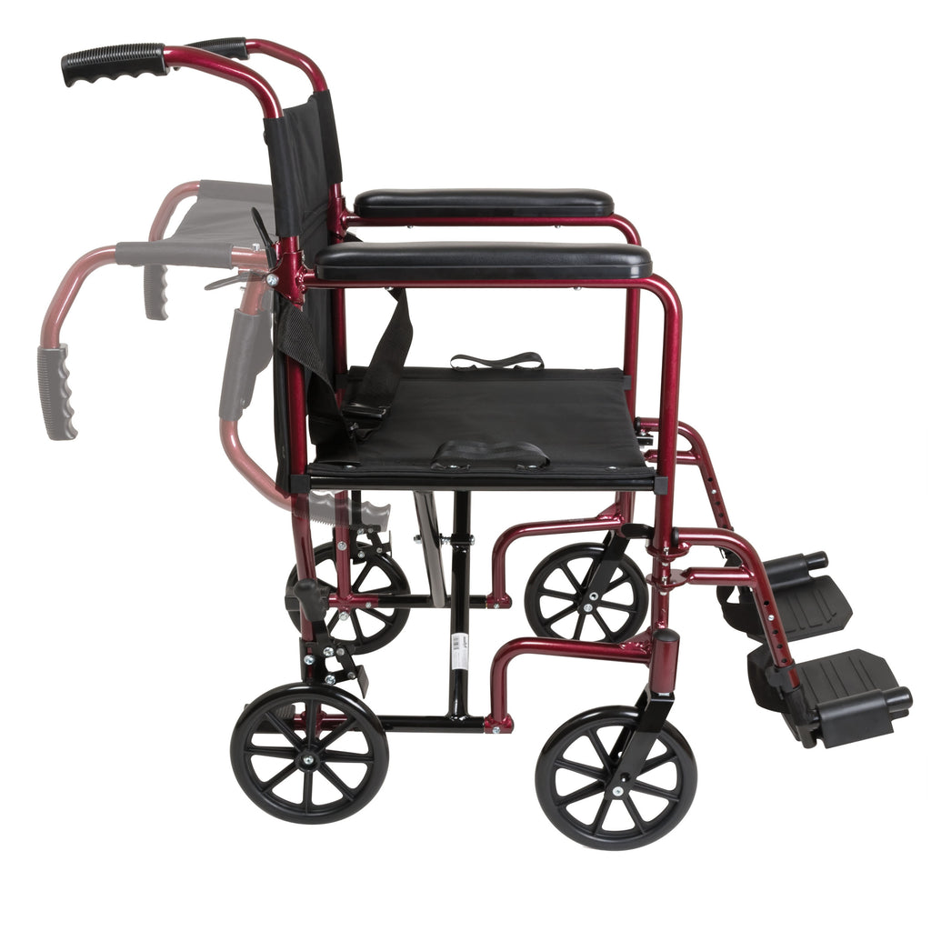Compass Health ProBasics Aluminum Transport Chair with Footrest, Burgundy - Lightweight Mobility for Home and Travel