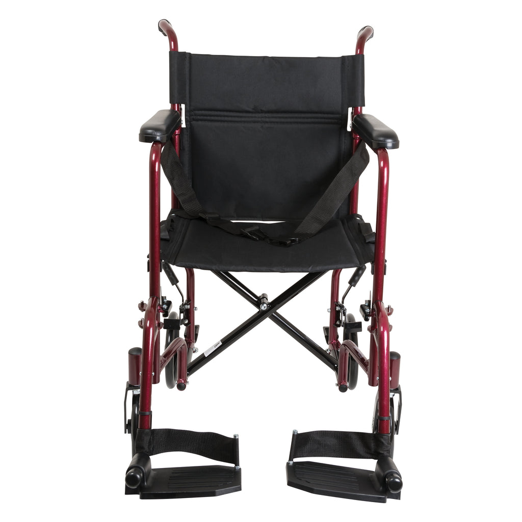Compass Health ProBasics Aluminum Transport Chair with Footrest, Burgundy - Lightweight Mobility for Home and Travel