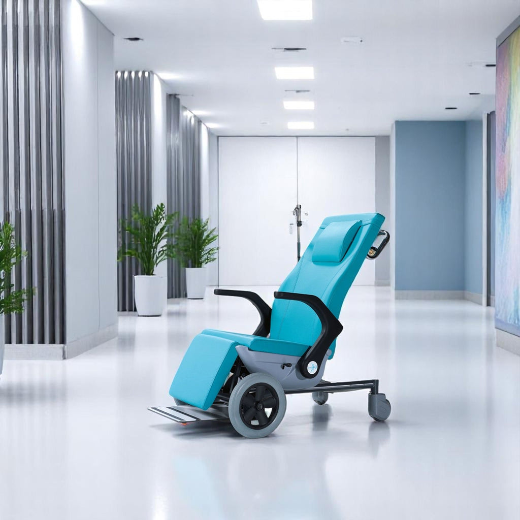 Nitrocare TREK X6 Ergonomic Patient Transfer Wheelchair with Gas-Spring Recline and Drop-Down Armrests