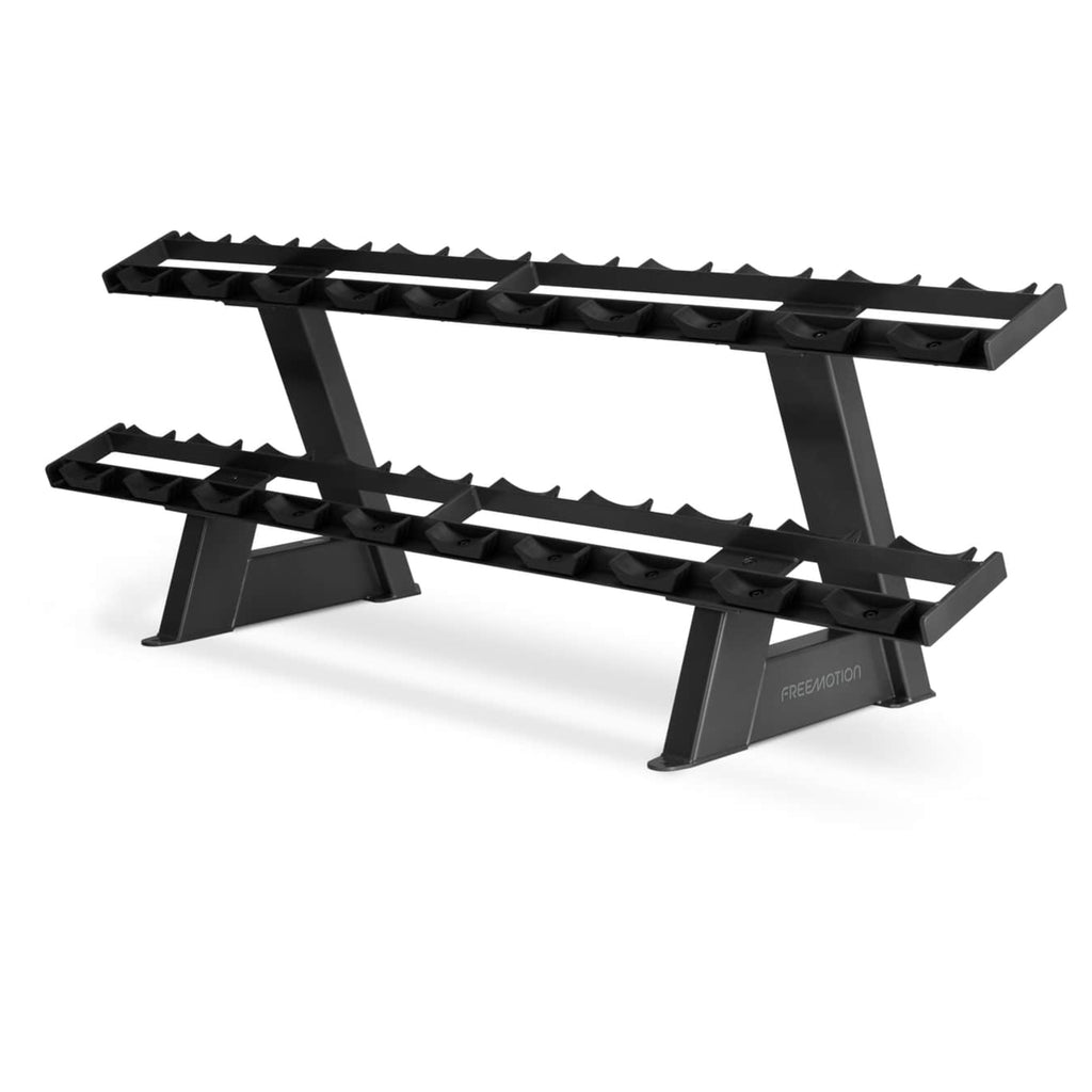 Freemotion Twin Tier Dumbbell Rack – Dual-Shelf 10-Pair Storage System with Individual Urethane Saddles