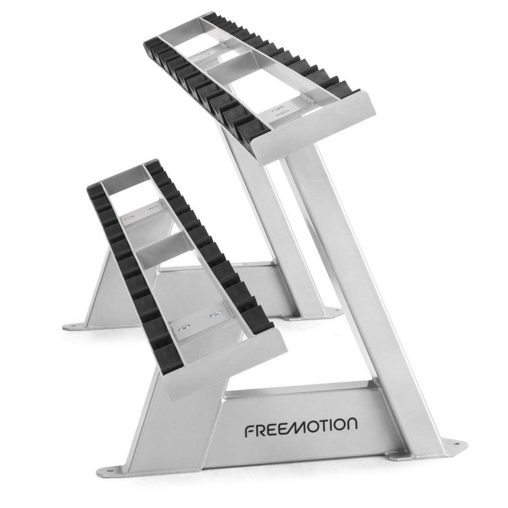 Freemotion Twin Tier Dumbbell Rack – Dual-Shelf 10-Pair Storage System with Individual Urethane Saddles