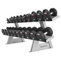 Freemotion Twin Tier Dumbbell Rack – Dual-Shelf 10-Pair Storage System with Individual Urethane Saddles