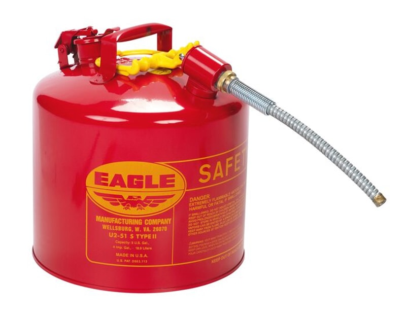 Justrite U251SX5 5 Gallon, 5/8in Metal Hose, Steel Safety Can for Flammables, Type II, Red