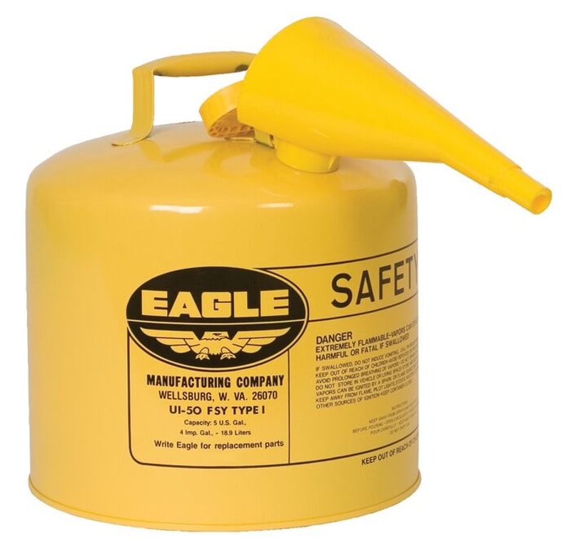 Justrite UI4FS Steel Safety Can for Flammables, Type 1, Flame Arrester, Funnel