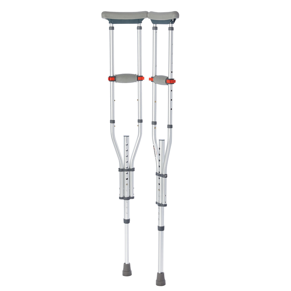 Rhythm Healthcare Pair of Universal Height-Adjustable Aluminum Crutches | Universal-Sized Underarm Mobility System for Institutional Clinics