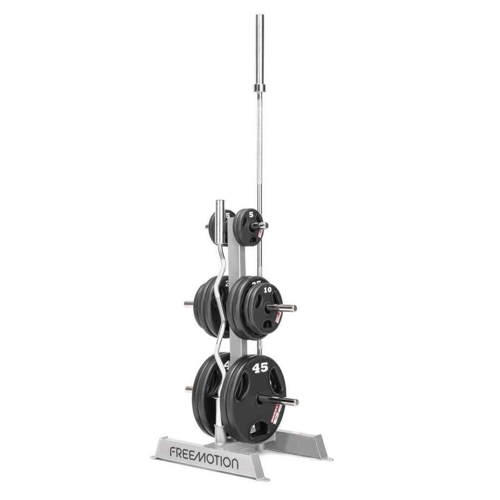 Freemotion Weight Plate and Bar Storage Rack – Compact Dual Bar and 6-Horn Weight Tree for Commercial Facilities