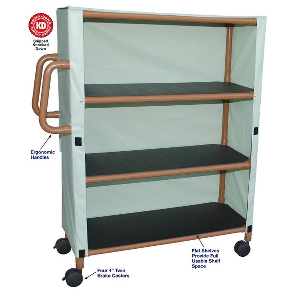 MJM Wood Tone Three-Shelf Linen Cart with Four" Casters