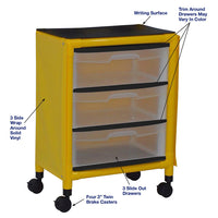 MJM International Y3U3D Yellow Universal Isolation Cart With 3 Slide Out Drawers