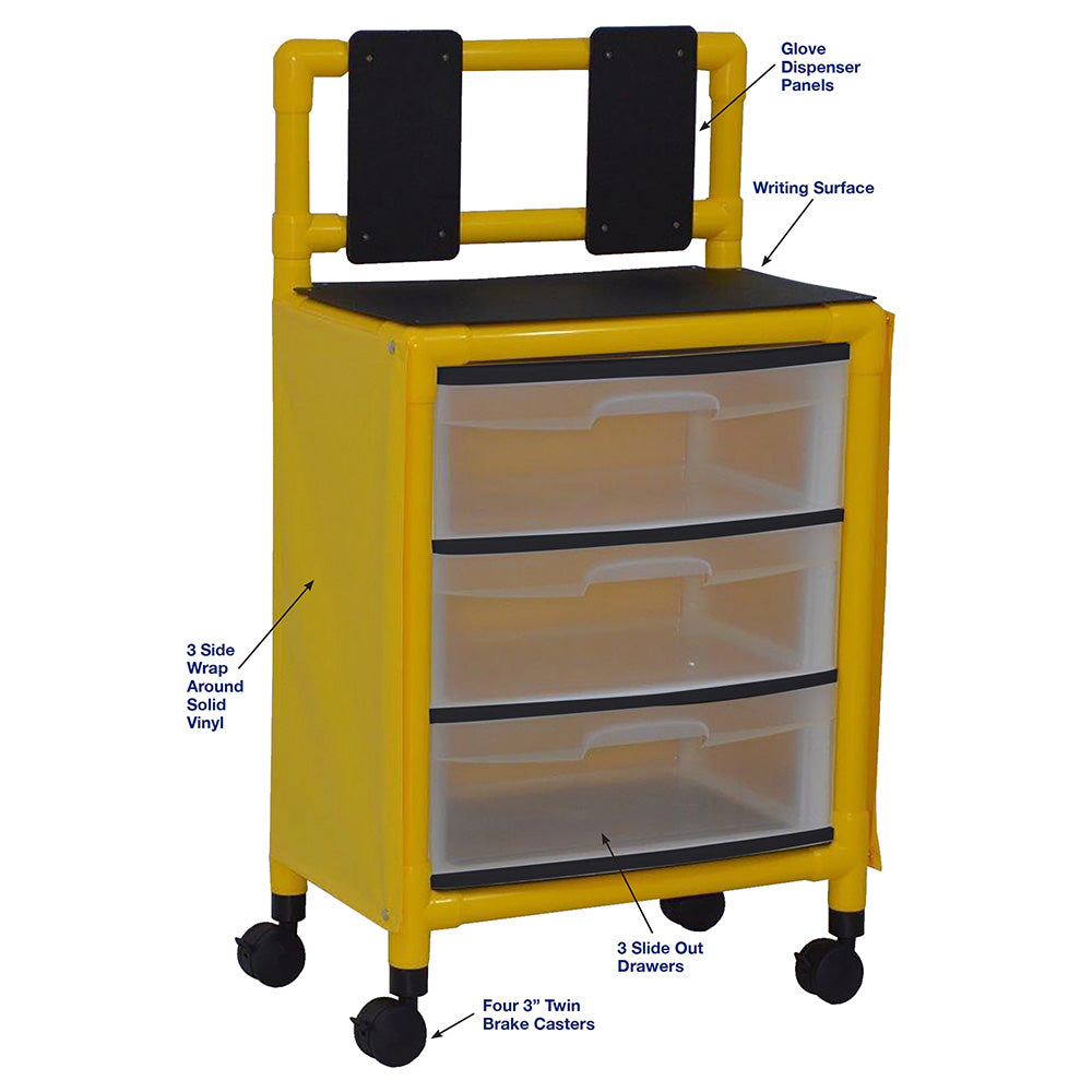 MJM International Y3U3D Yellow Universal Isolation Cart With 3 Slide Out Drawers
