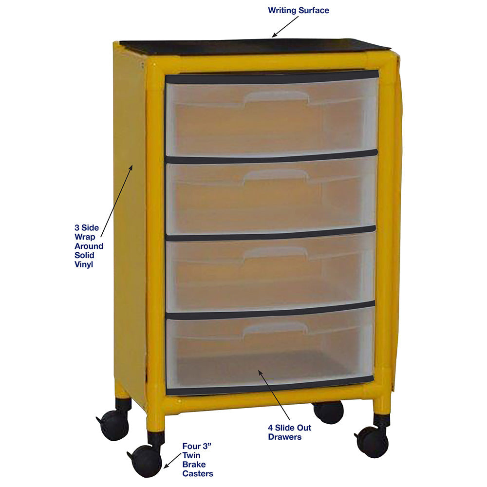 MJM International Y4U4D Yellow Universal Isolation Cart With 4 Slide Out Drawers