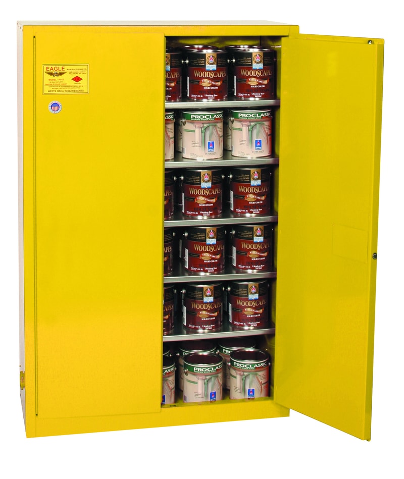Justrite PI47X Paint Ink Safety Cabinet 60 Gallon 5 Shelves 2 Door Manual Close
