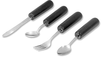 Therafin EZ Grip Weighted Utensils, Set of 4 (1 Each: Fork, Knife, Teaspoon, Soup Spoon) — for Electrotherapy Pain Management