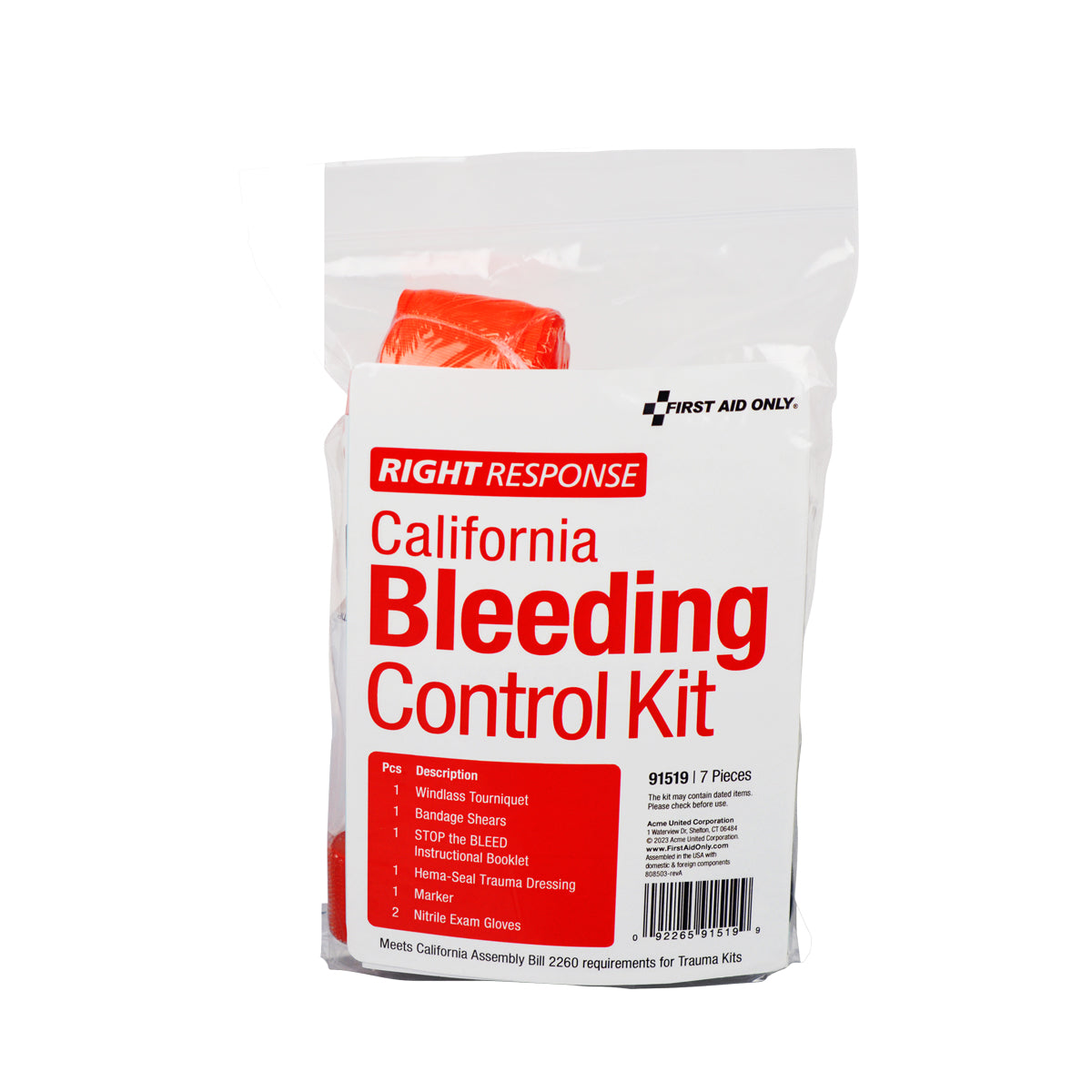 First Aid Only 91519 Bleeding Control Kit, California AB2260, Plastic Bag