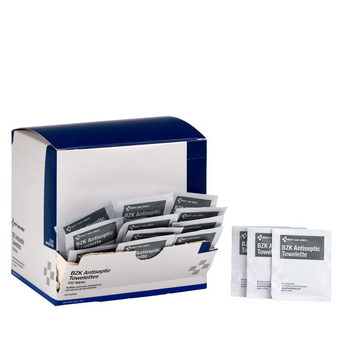 Elite First Aid J308-002 BZK Antiseptic Wipes 100 Per Box