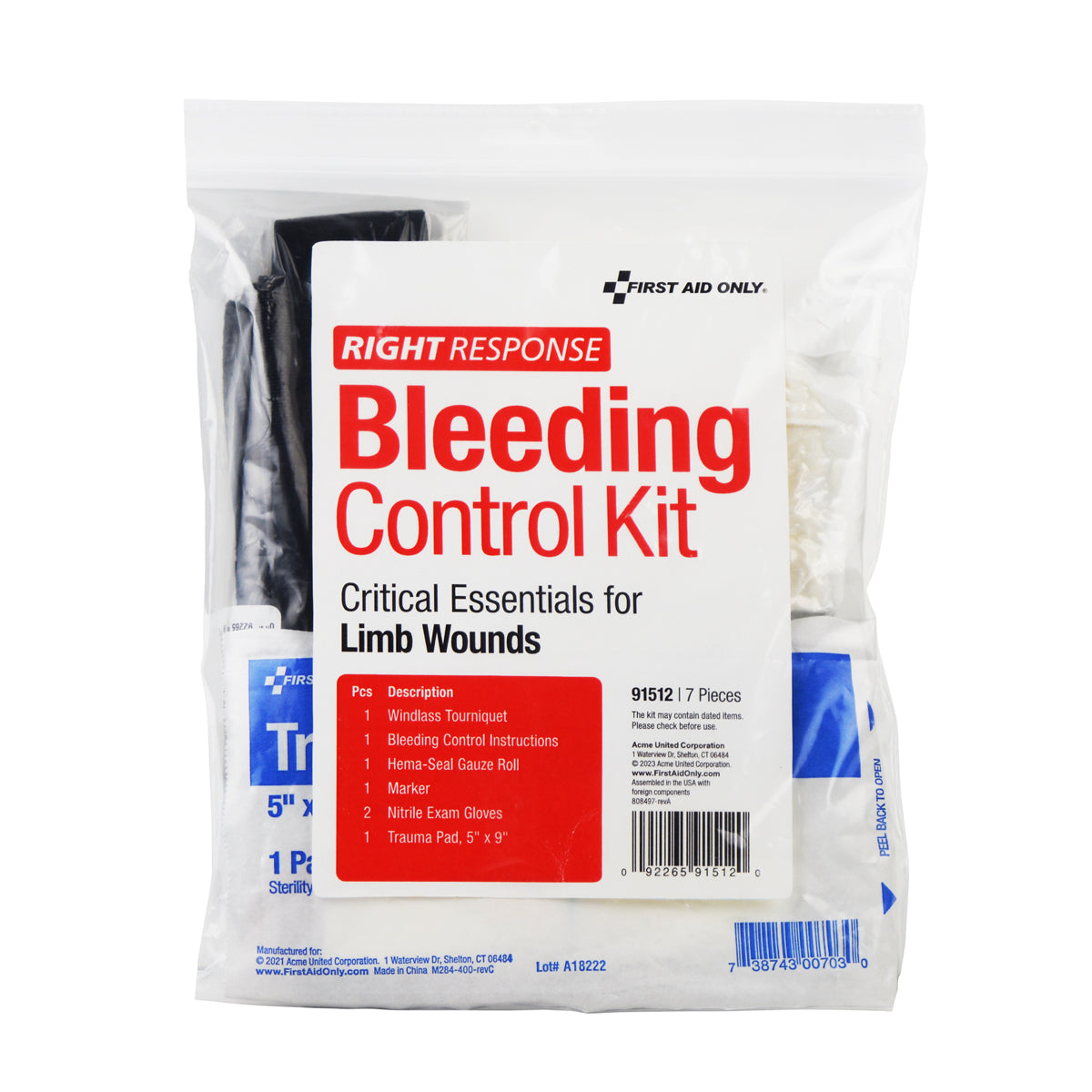 First Aid Only 91512 Bleeding Control Essential Kit, Limb Wounds