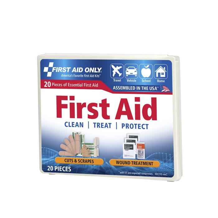 First Aid Only 20-Piece Travel First Aid Kit | Compact Plastic Case