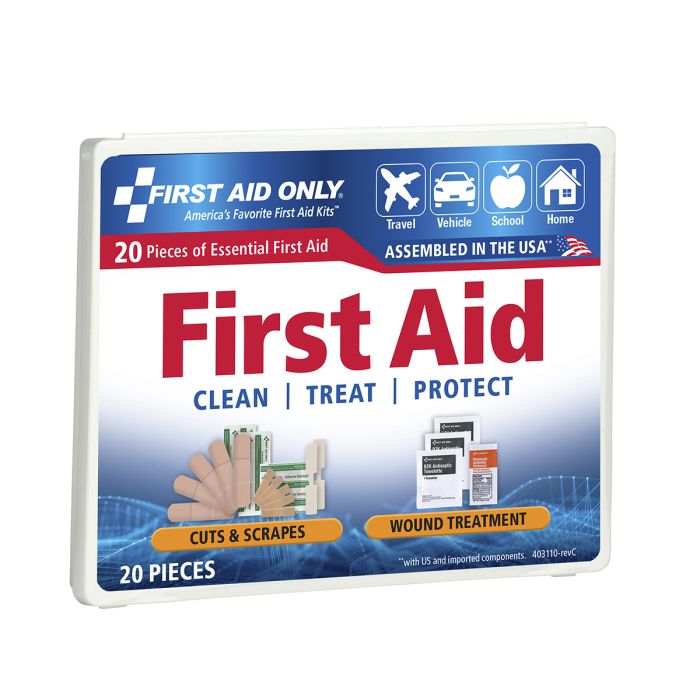 First Aid Only 20-Piece Travel First Aid Kit | Compact Plastic Case