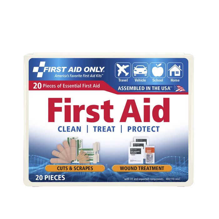First Aid Only 20-Piece Travel First Aid Kit | Compact Plastic Case