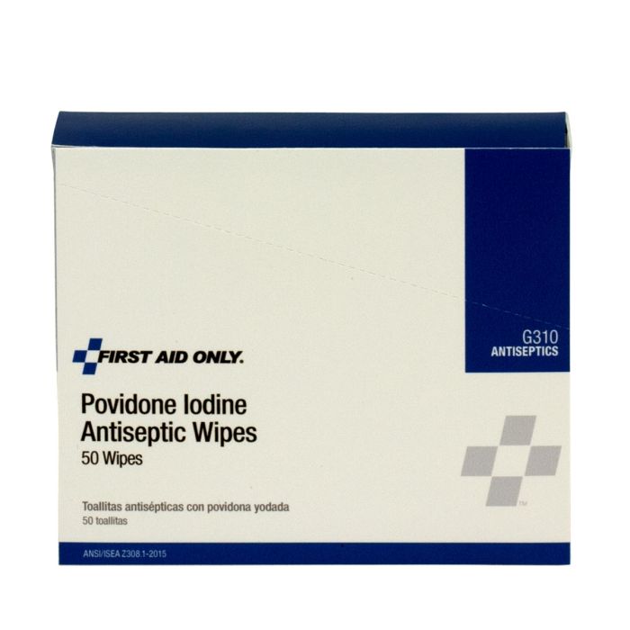 First Aid Only Povidone-Iodine Antiseptic Wipes | 50-Count Prep Pad Box
