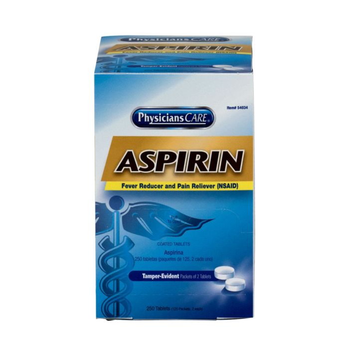 First Aid Only PhysiciansCare Aspirin, 325mg, 125 Packets of 2 Tablets