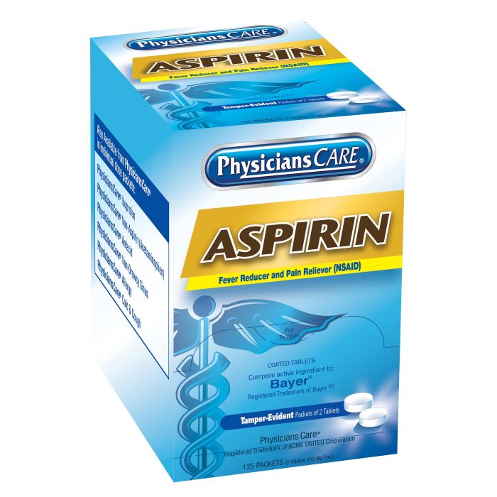 First Aid Only PhysiciansCare Aspirin, 325mg, 125 Packets of 2 Tablets