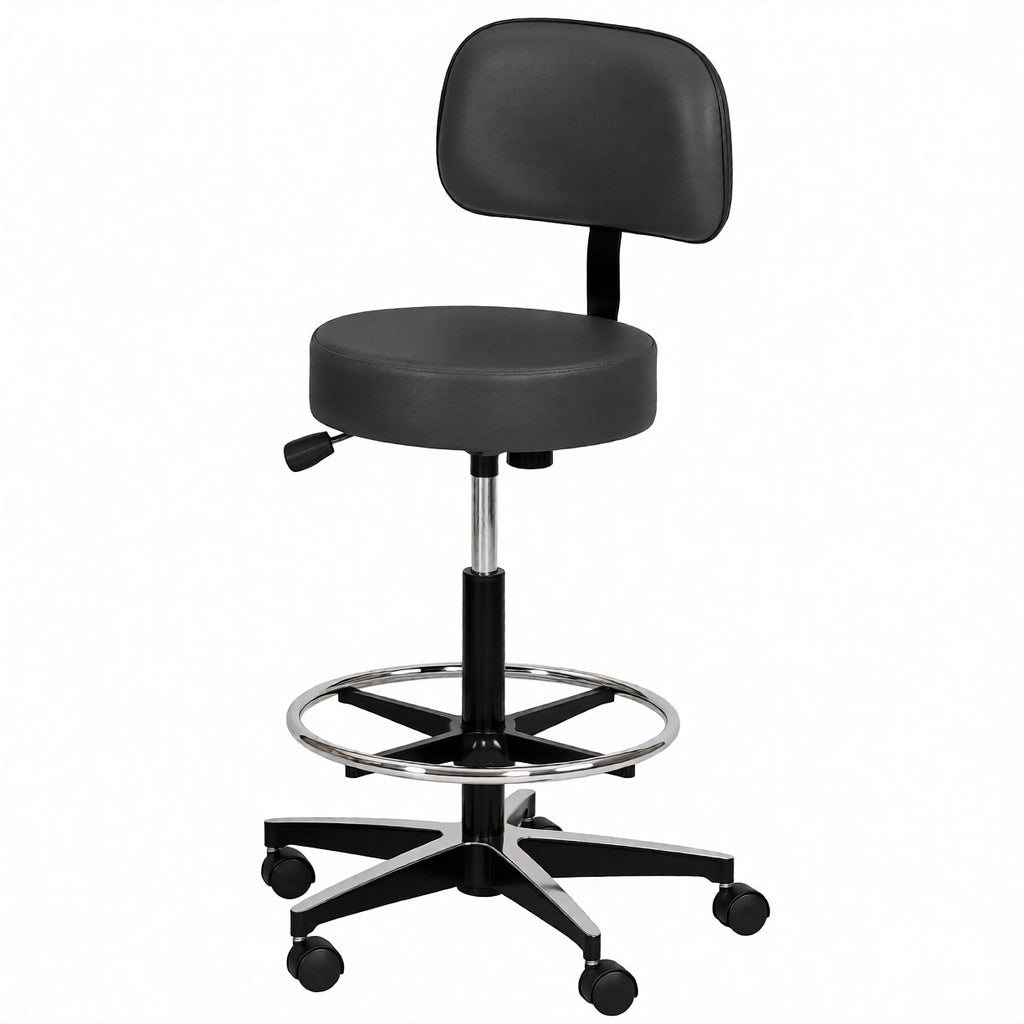 Jorgensen Labs Premium Pneumatic 5-Leg Rolling Stool with Backrest (Black) – Supportive Height-Adjustable Seating for Home Caregivers