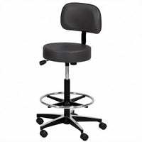 Jorgensen Labs Premium Pneumatic 5-Leg Rolling Stool with Backrest (Black) – Supportive Height-Adjustable Seating for Home Caregivers